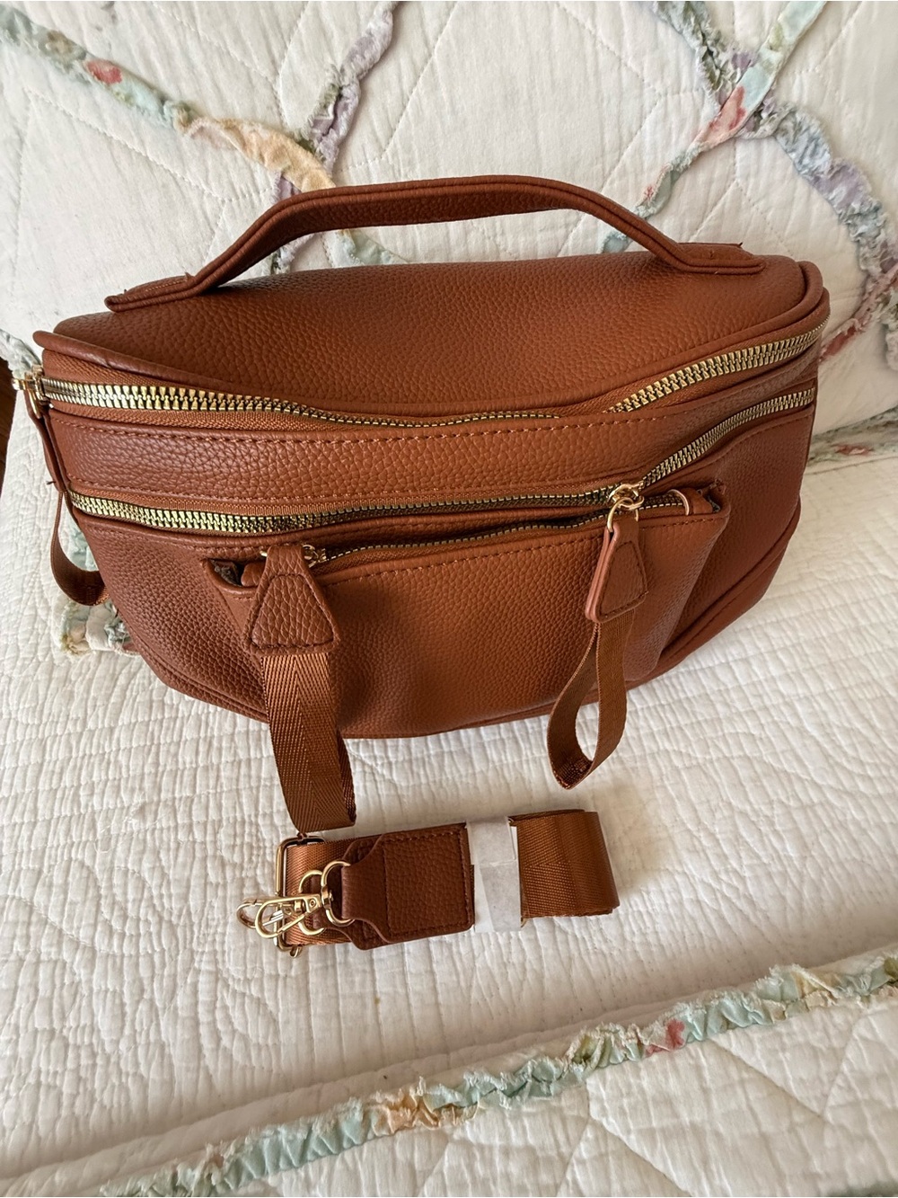 Brown faux Leather Crossbody Bag with Detachable Strap